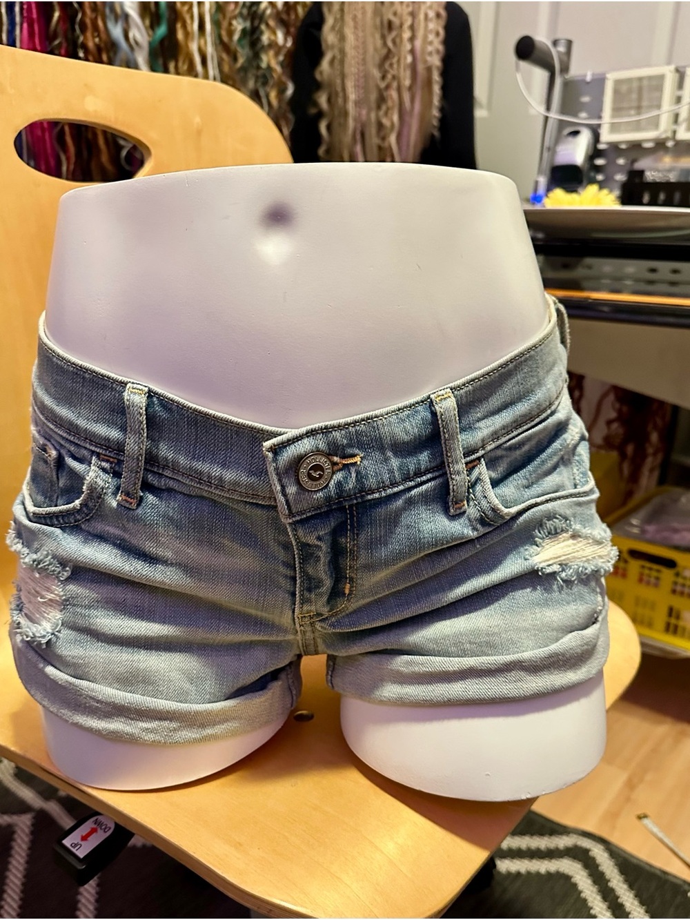 Hollister Light Blue Distressed Denim Cutoff Shorts